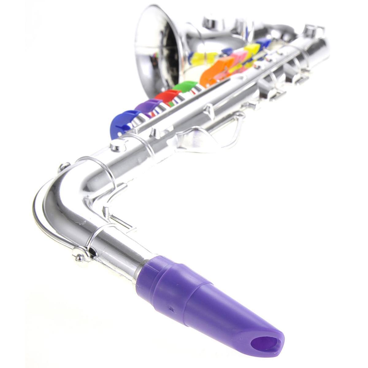 Angle. JuzToys - Kids Saxophone Toy Musical Wind Instruments Plastic 8 Rhythms Metallic Golden Saxophone for Kids Early Educational Toy - Silver.