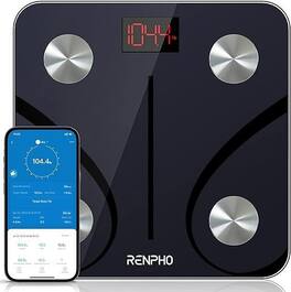 Renpho - Bluetooth Smart Body Fat Scale: Compact wireless BMI analyzer with app. Monitors health up to 396 lbs - Black