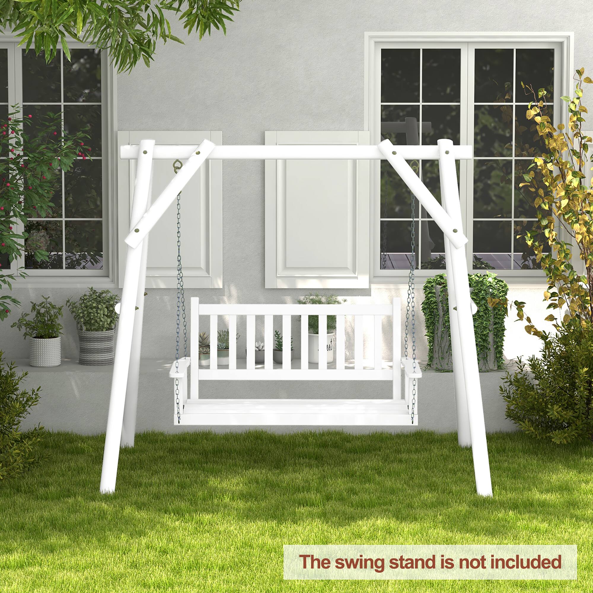 Alt View 3. Gymax - Gymax Wooden Porch Swing 2-Person Hanging Swing Chair w/ Adjustable Galvanized Metal Chains White - White.