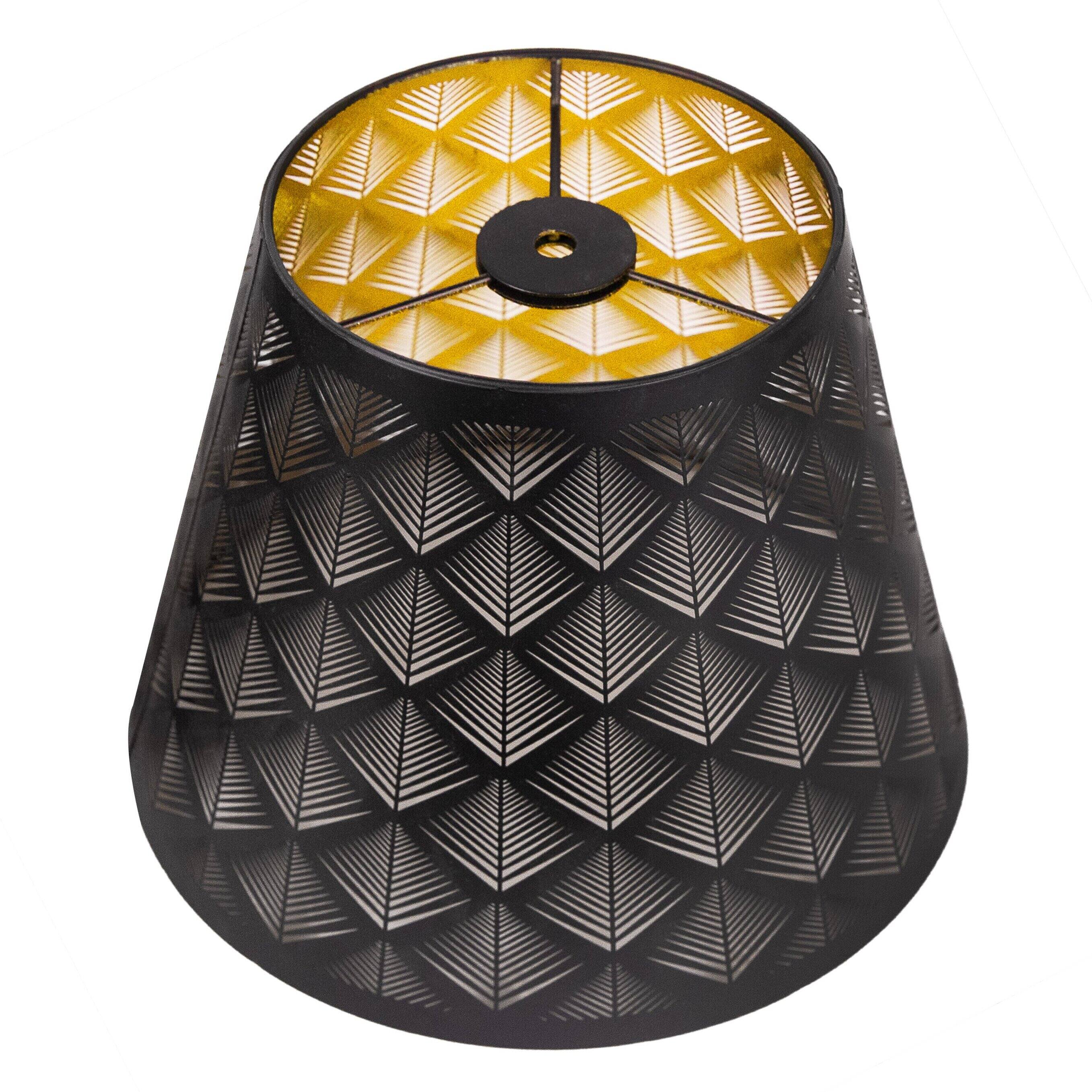 Front. Alucset - Small Barrel Lamp Shade Metal Replacement Shade for Table and Wall Lamps - Etched Arrow Design - Black and Gold Plating - Black & Gold.