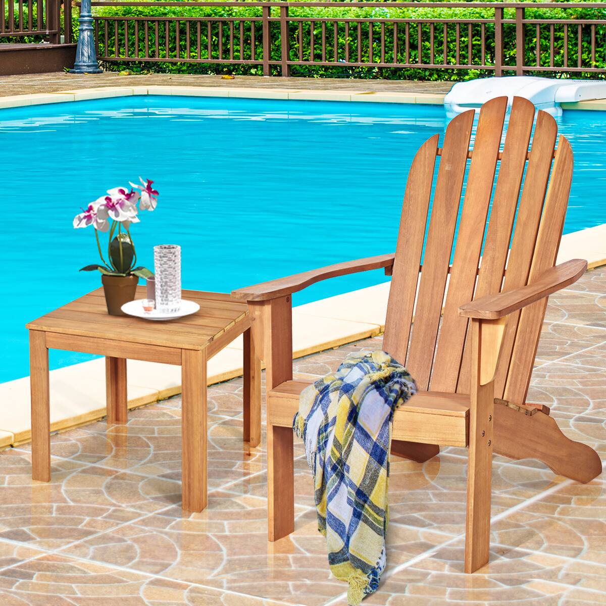 Alt View 2. Costway - Costway Outdoor Adirondack  Chair Accent Chair Solid Wood sturdy Patio Garden Furniture - Natural.