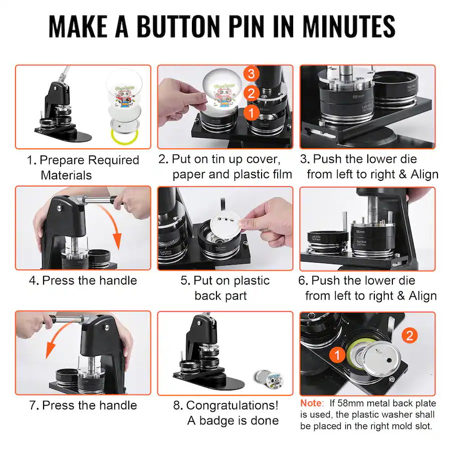 VEVOR Button Maker Machine, Multiple Sizes 1+2.25 Inch Badge Punch ...