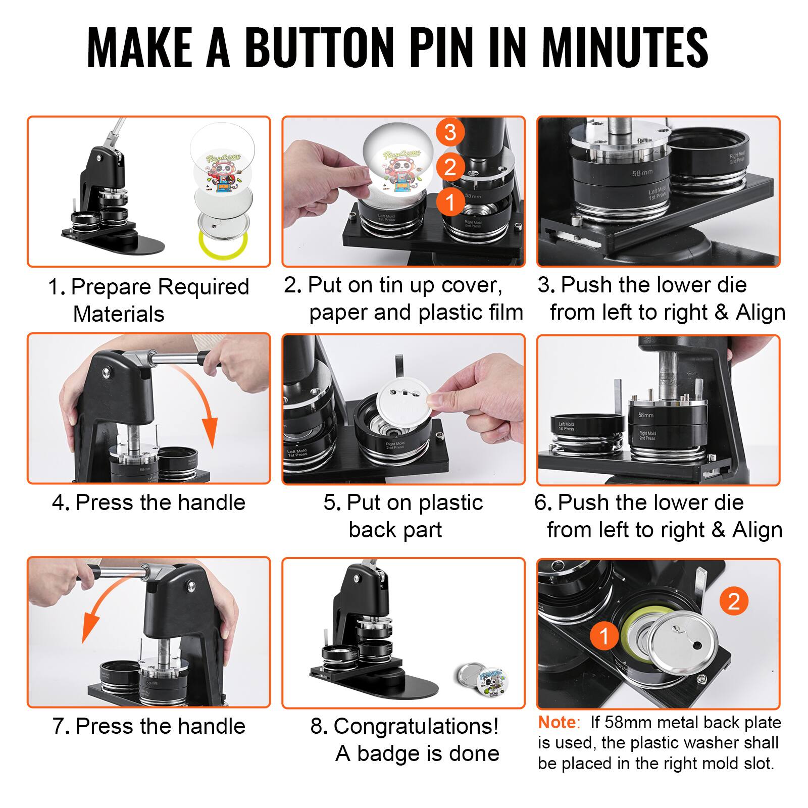VEVOR Button Maker Machine, Multiple Sizes 1+2.25 Inch Badge Punch ...