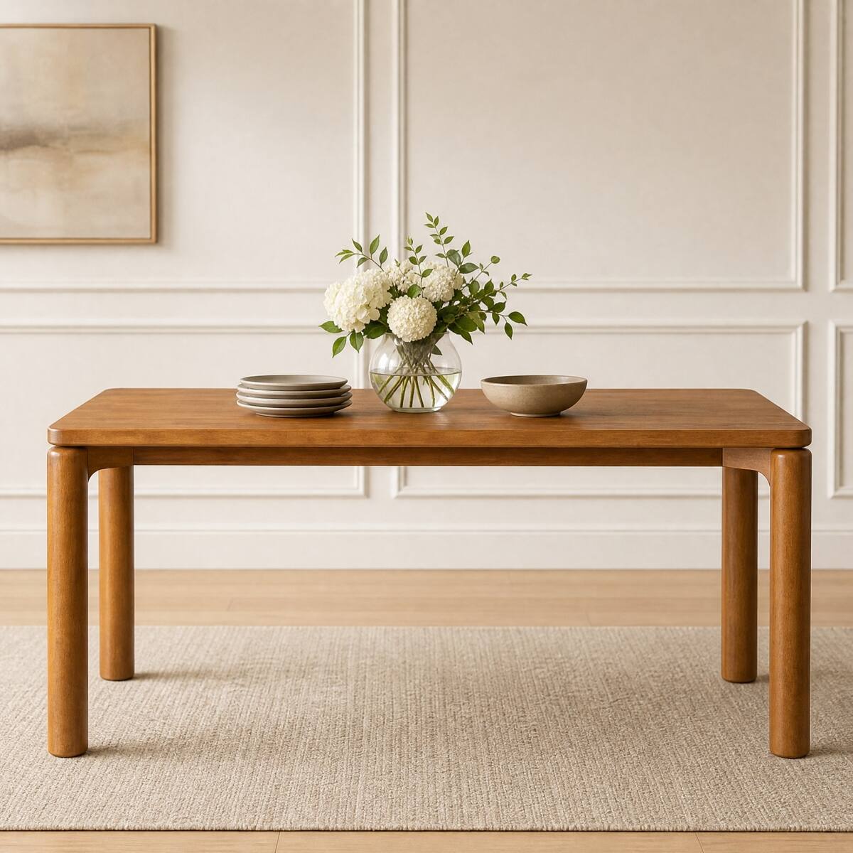 Alt View 4. Loheer - Loheer Solid Rubber Wood Dining Table, Walnut Rectangular Table for 6 to 8, 70.28 in. - Walnut.
