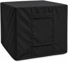Front. KHOMO GEAR - Outdoor Ottoman Cover Waterproof, Square Patio Ottoman and Coffee Table Cover with Air Vent - 16"L x 16"W x 15"H - Black.