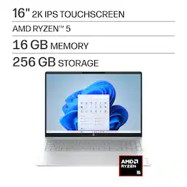 HP - OmniBook 3 - 16" 2K Touchscreen Laptop - AMD Ryzen 5 40 - 16GB Memory - 256GB SSD - Glacier Silver