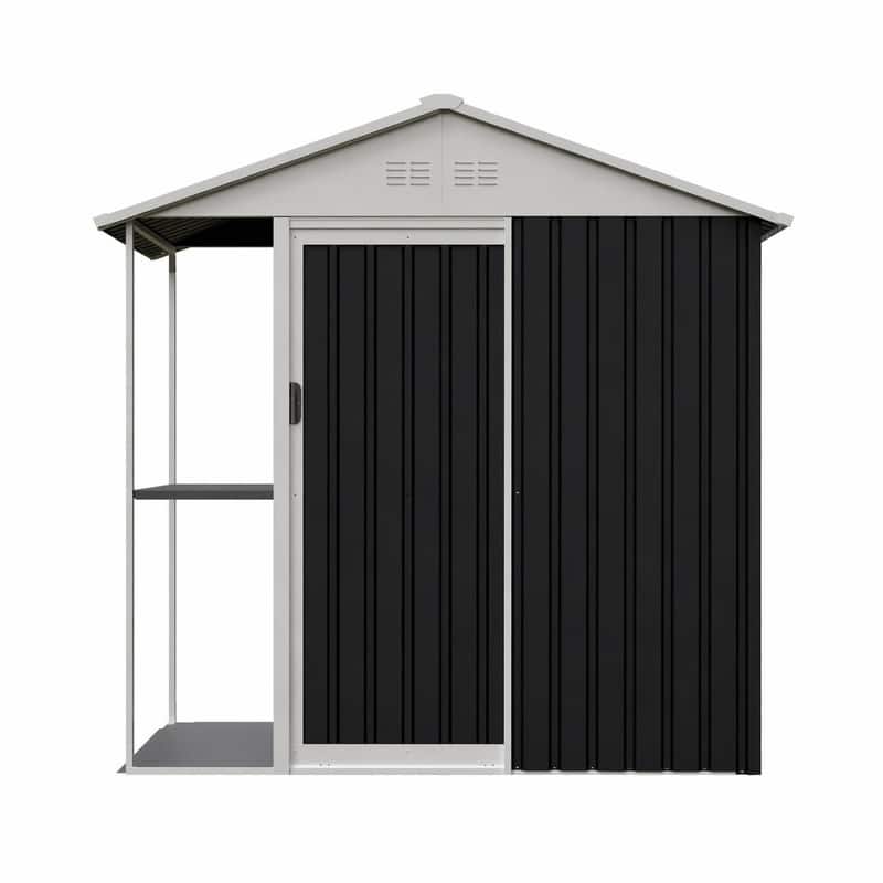 RYHNUYNE - 6 x 4 FT Outdoor Storage Shed with Storage Shelves & Side Rack,Heavy Garden Tool Shed Bike Cabinet for Backyard - Black