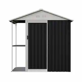 RYHNUYNE - 6 x 4 FT Outdoor Storage Shed with Storage Shelves & Side Rack,Heavy Garden Tool Shed Bike Cabinet for Backyard - Black