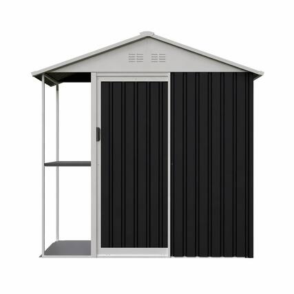 Front. RYHNUYNE - 6 x 4 FT Outdoor Storage Shed with Storage Shelves & Side Rack,Heavy Garden Tool Shed Bike Cabinet for Backyard - Black.