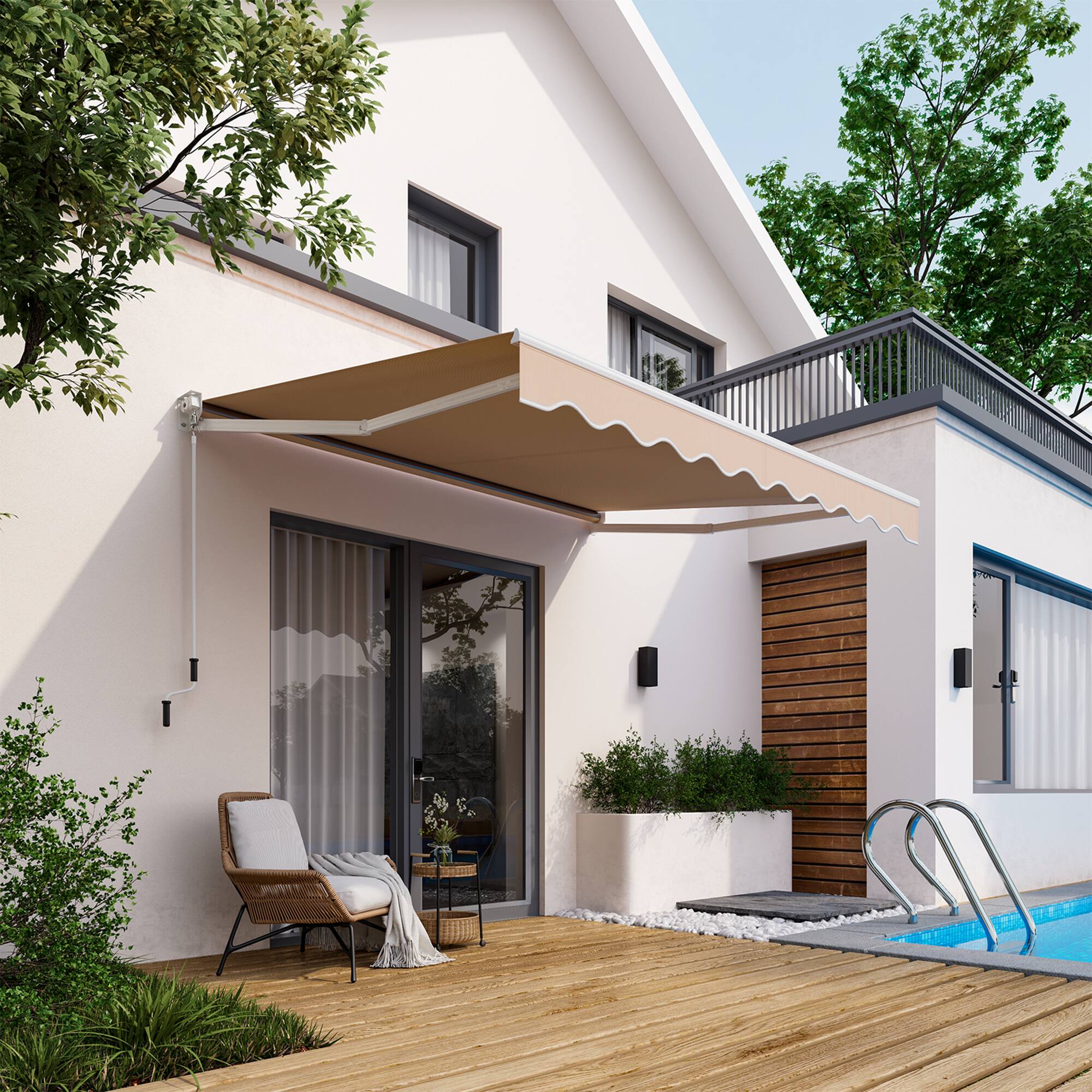 Alt View 2. Gymax - Gymax 10' x 8.2' Retractable Awning Sunshade Shelter Manual Crank Handle Beige - Beige.