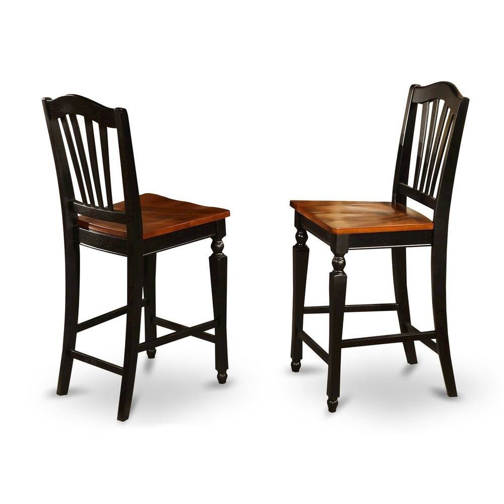 Front. FurniFact - Elegant Counter Height Chairs – Wooden Bar Stools with Backs - Black & Cherry.