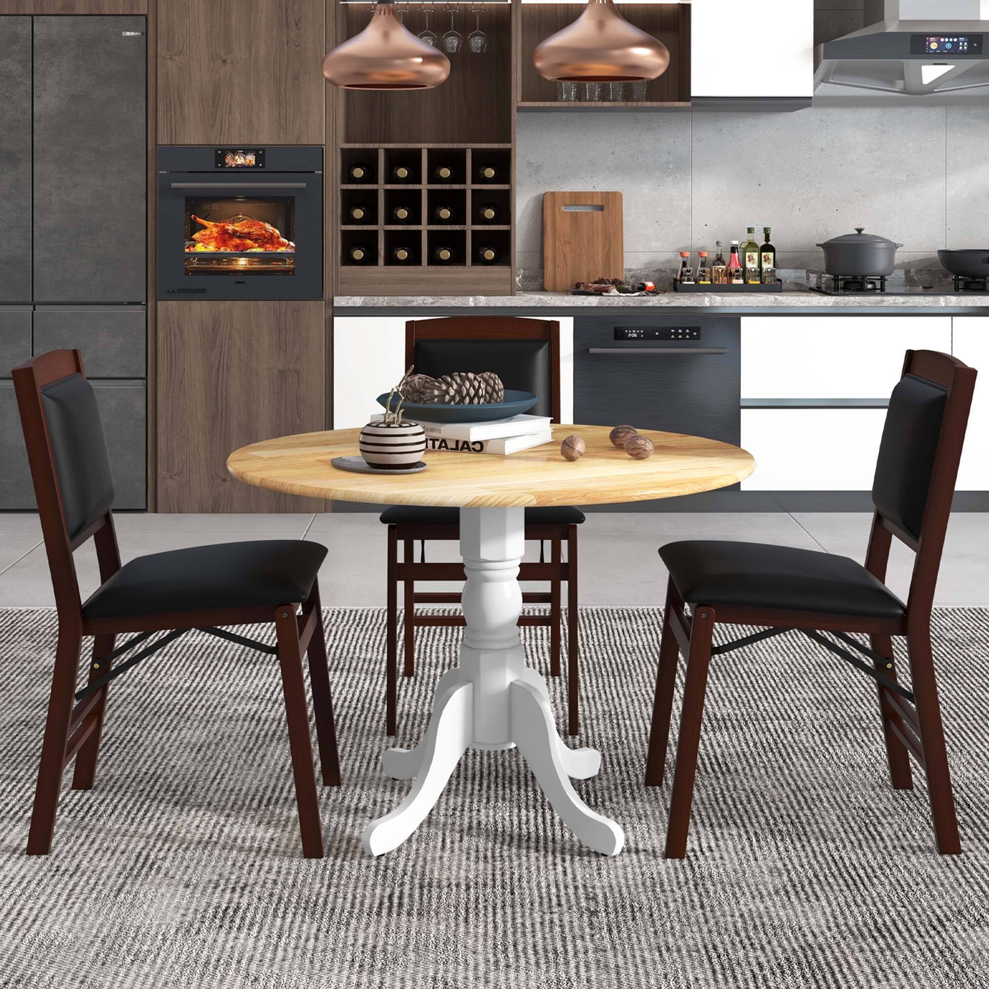 Angle. Costway - 4-Person Dining Table Wooden Kitchen Table with Solid Rubber Wood Frame for Kitchen - White + Natural.