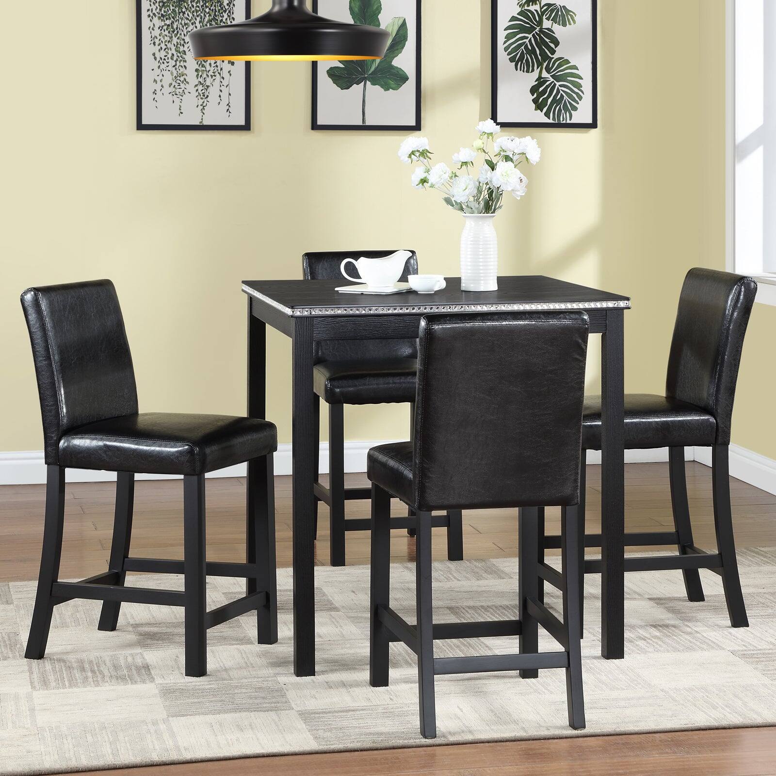 Alt View 1. Boyel Living - 5-Piece Counter Height Square Dining Set with Crystal Edge Wood Top and 4 Upholstered Chairs - Black.