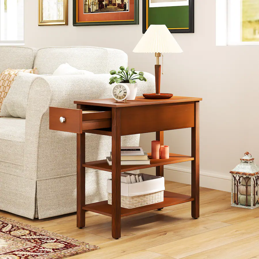 Gymax Narrow End Tables W Drawer Shelves Rubber Wood Legs Sofa Side gymax-narrow-end-tables-w-drawer-shelves-rubber-wood-legs-sofa-side