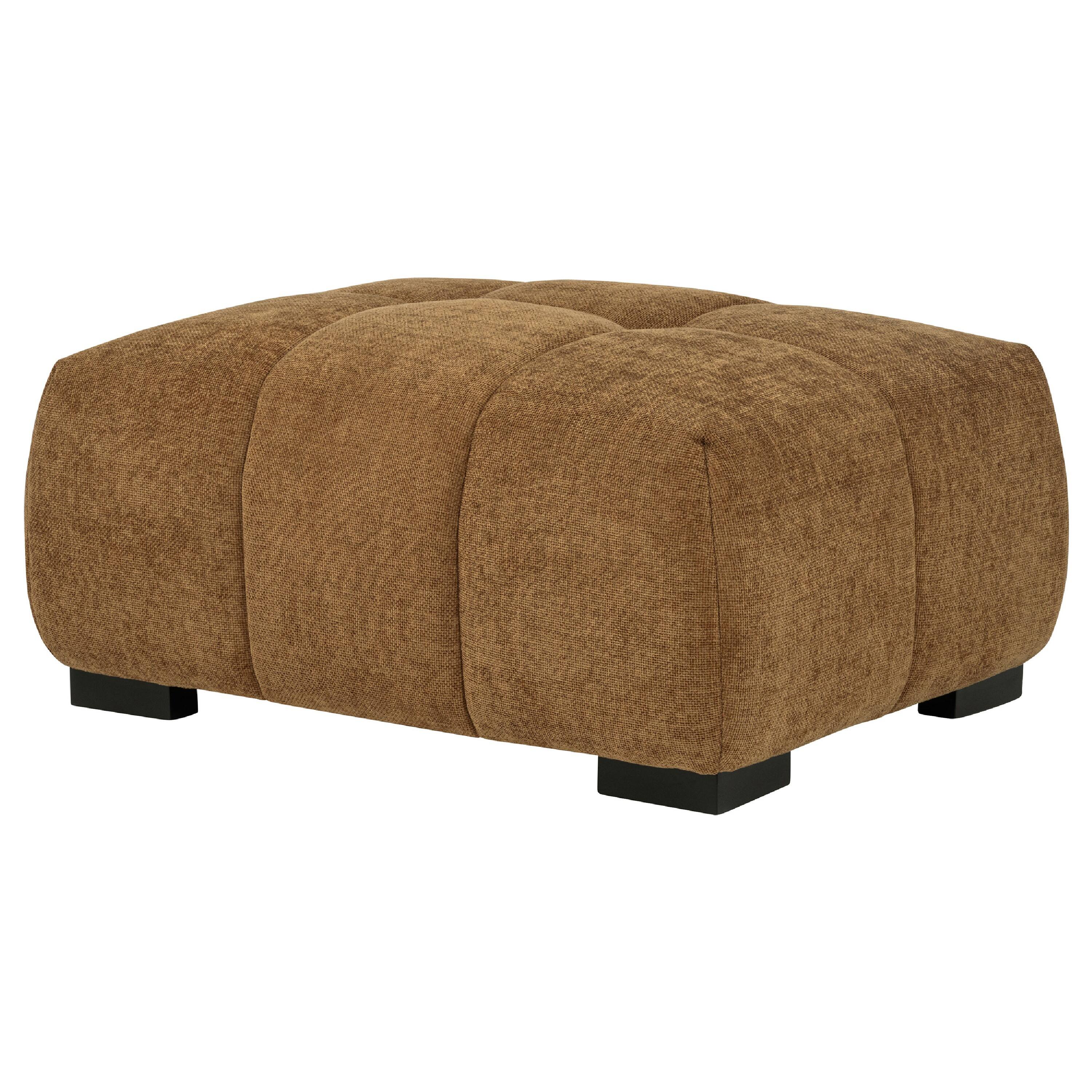Alt View 3. Manhattan Lane - Hecy Ottoman, Grid Tufted, Plush Amber Brown Upholstery, 39 Inch - Amber Brown, Black.