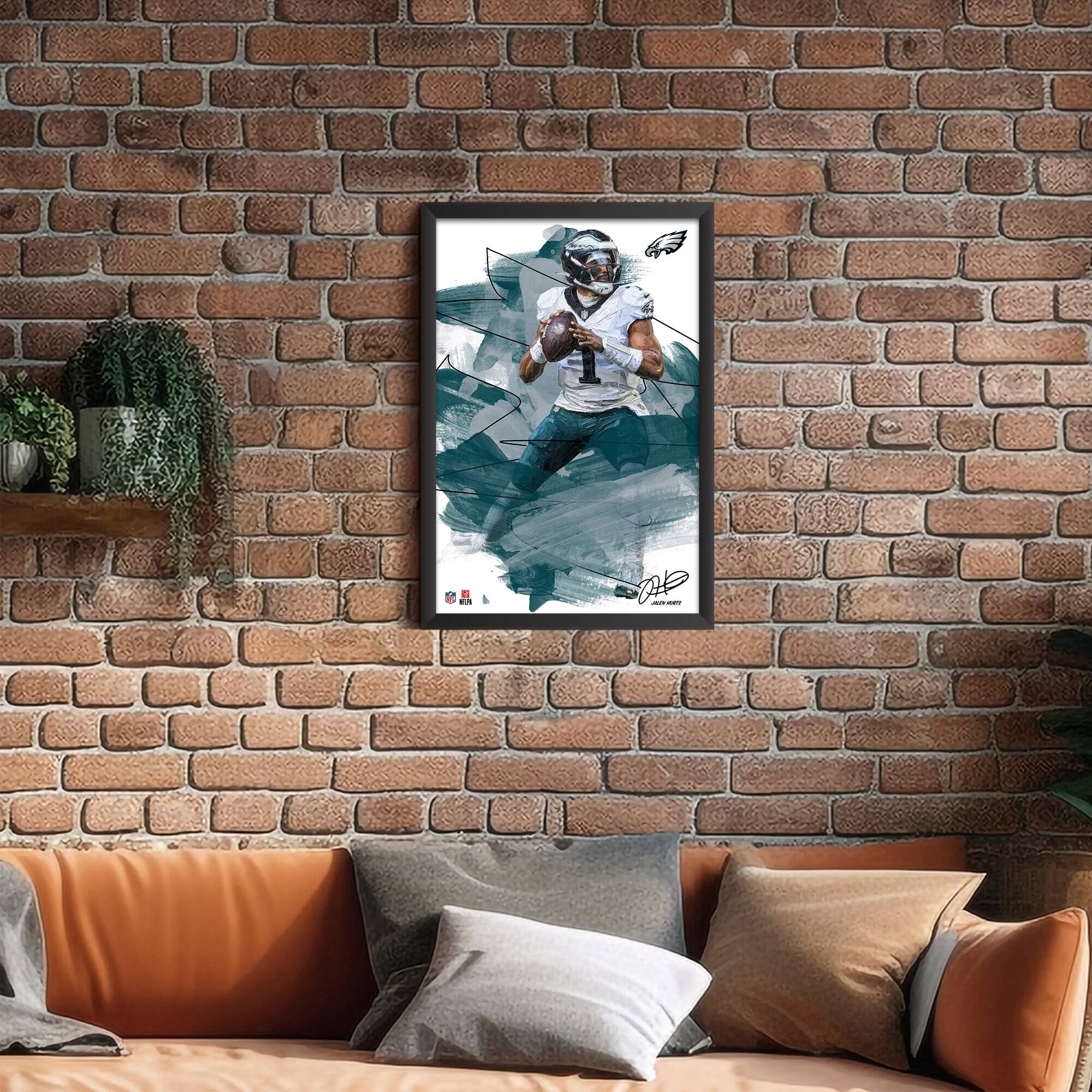 Alt View 1. Sporticulture - Jalen Hurts Philadelphia Eagles 14" x 20" Brush Stroke Player Framed Art Print - Multicolor.