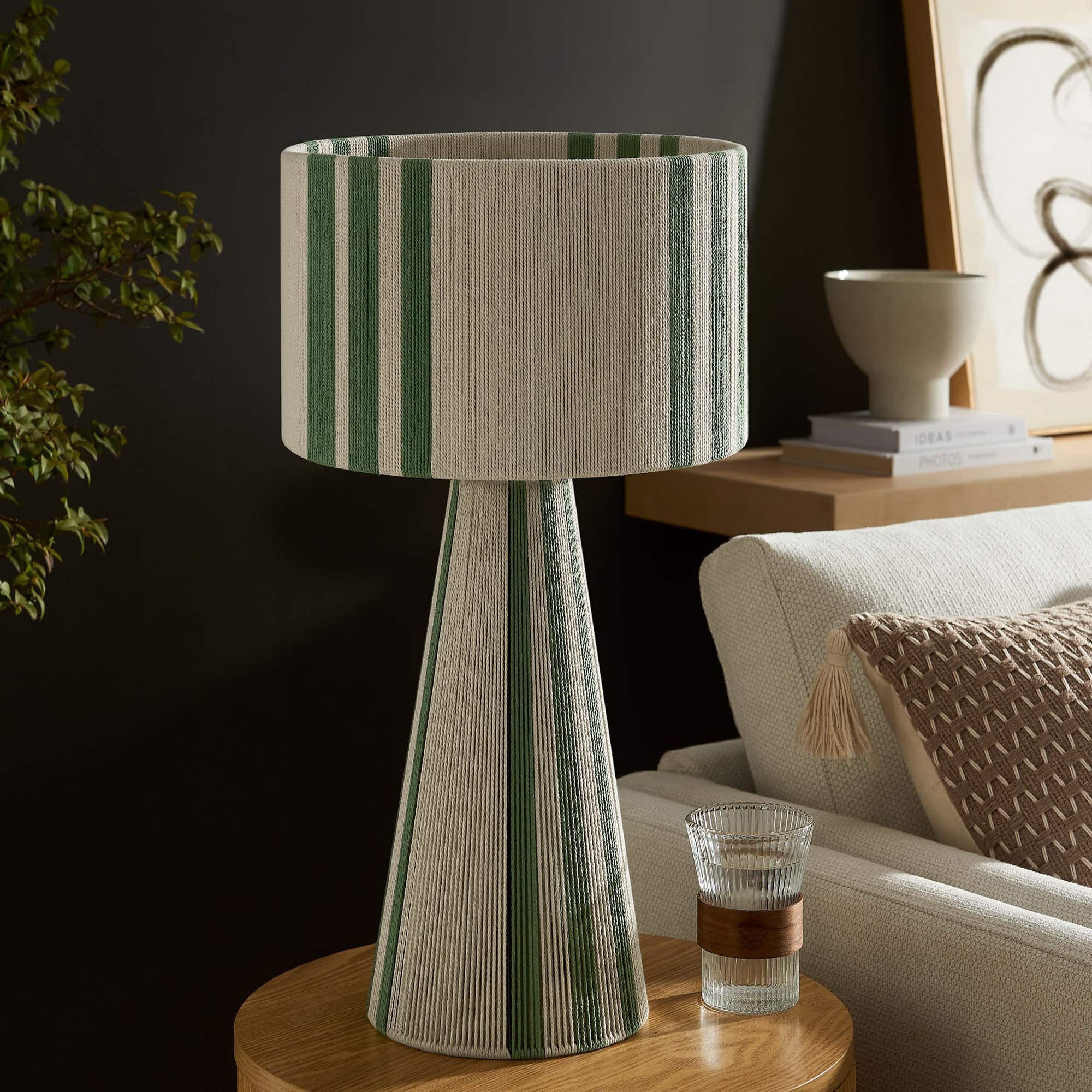 Gia Handwoven Cotton Thread Striped or Plain Table Lamp by Modway - Basil Green