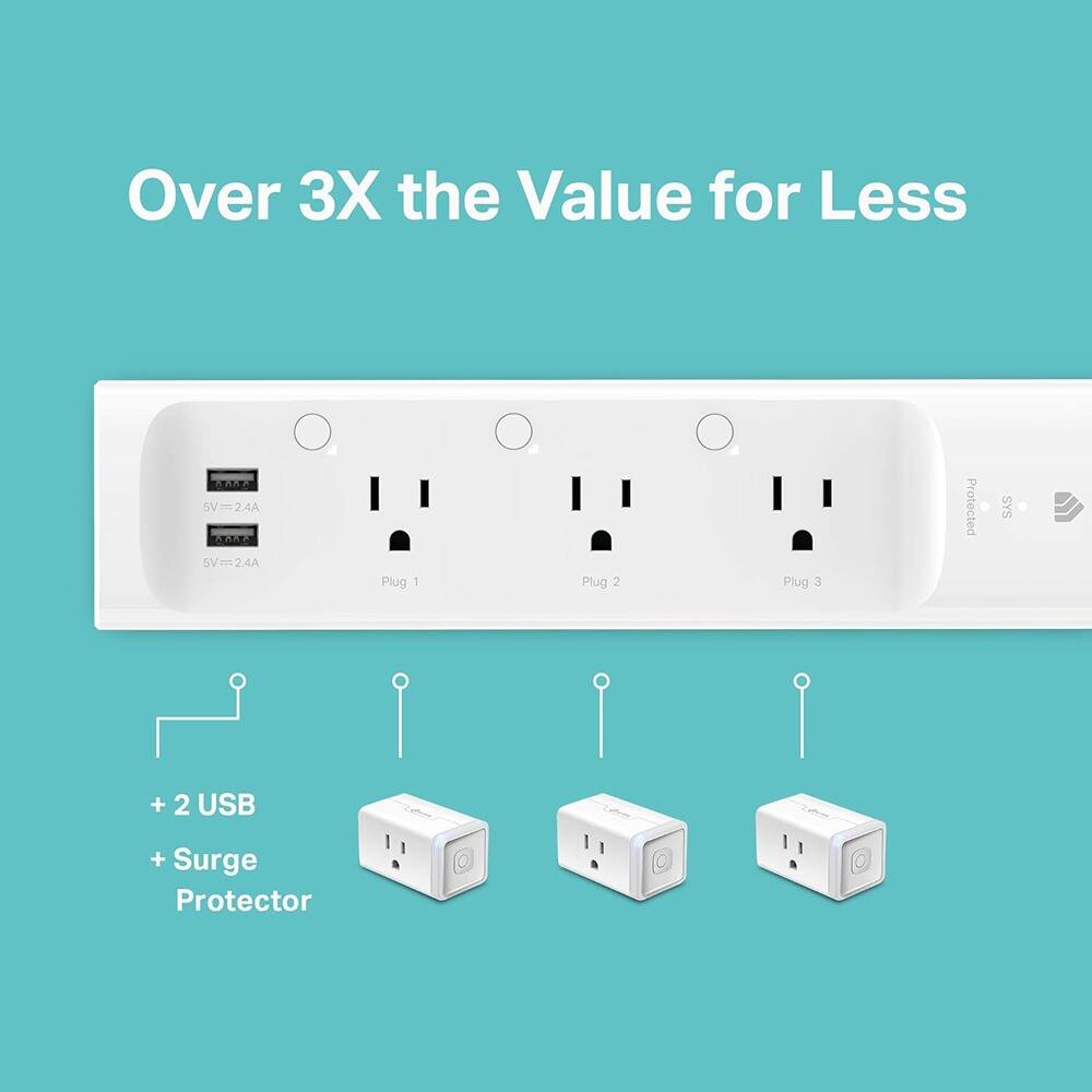 Over 3X the Value for Less

5V=2.4A Plug 1
5V=2.4A Plug 2
5V=2.4A Plug 3

Protected
SYS

+ 2 USB
+ Surge Protector