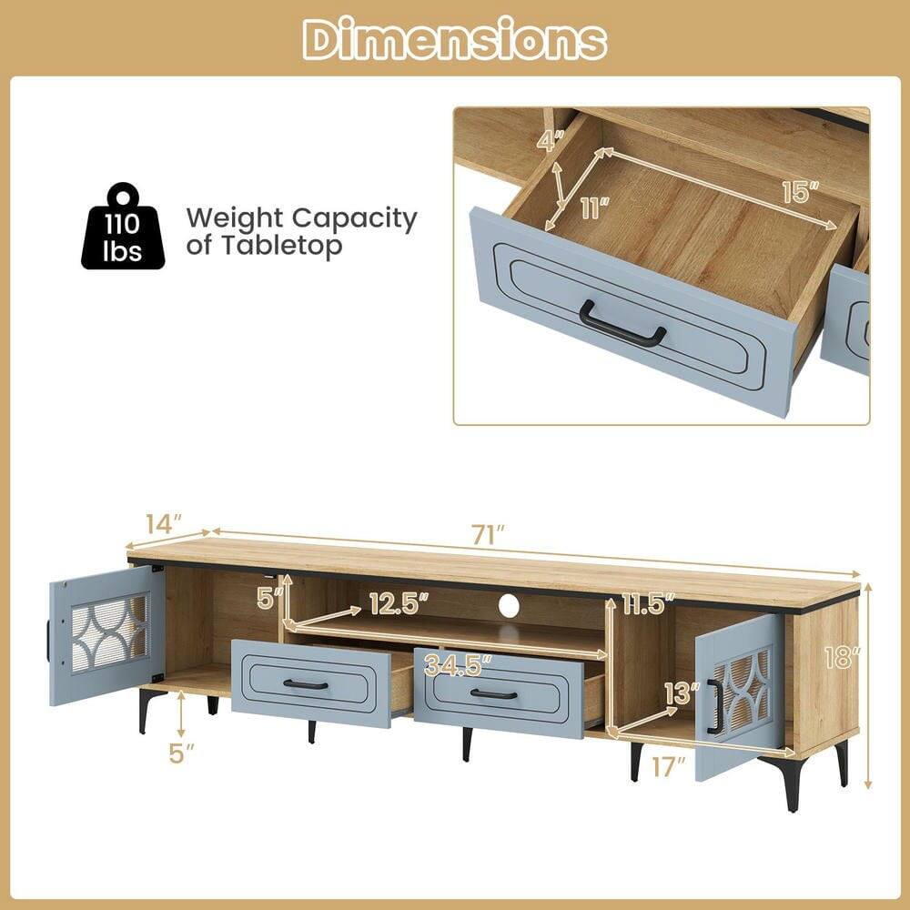 Dimensions  
- 4"  
- 11"  
- 15"  
- 14"  
- 71"  
- 5' 5"  
- 12.5"  
- 34.5"  
- 11.5"  
- 13"  
- 17"  
- 18"  

Weight Capacity of Tabletop: 110 lbs