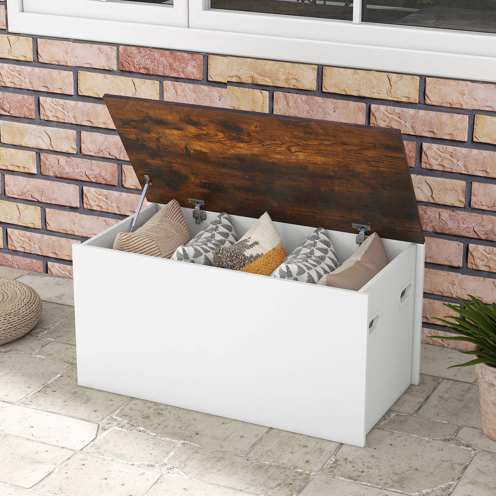 Alt View 9. Gymax - Gymax Flip-top Storage Chest Lift Top Storage Bench Wooden Deck Box Toy Box - Rustic Brown + White.