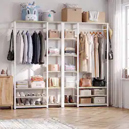 Aheaplus - 70.8" Tall 2-Piece Clothing Rack, with 18 Open Shelves, 2 Hanging Rods, and 4 Metal Hooks - White & Beige