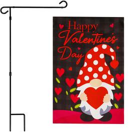 G128 - Combo Pack: 36 x 16 in Garden Flag Stand & 12 x 18 in Double-Sided Blockout Valentine's Gnome Flag - Assorted Colors