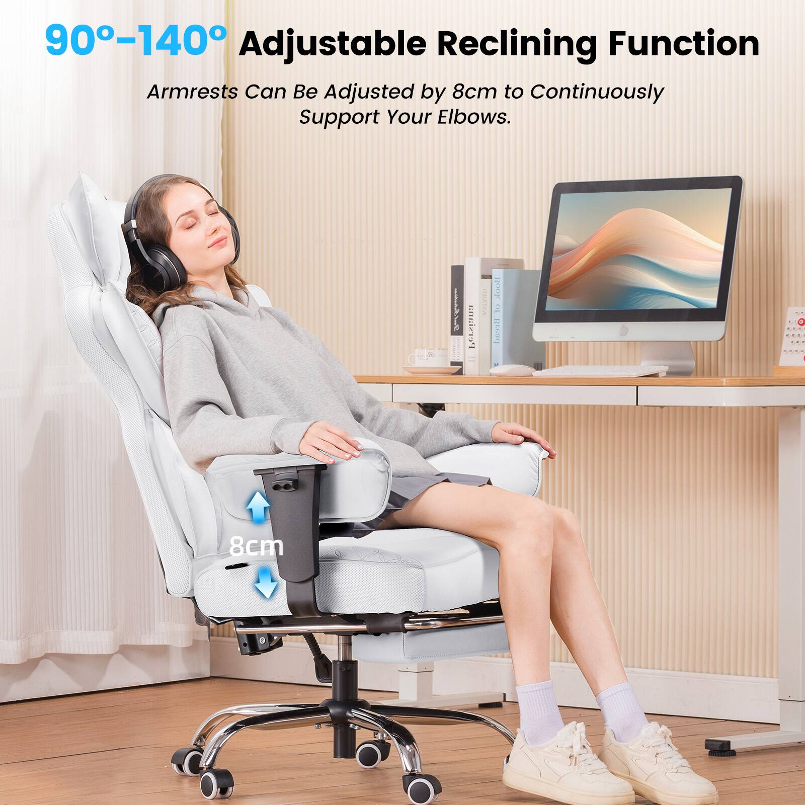 90-140 Adjustable Reclining Function Armrests Can Be Adjusted by 8cm to Continuously Support Your Elbows. | Persiana VOLR 100g do beondi - ... ... add. 8cm