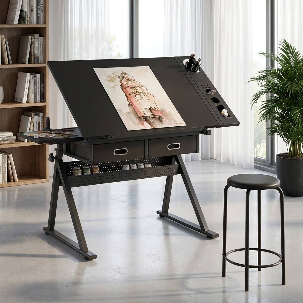 Bestier Adjustable Drafting Table Art Desk with Tilting Tabletop ...