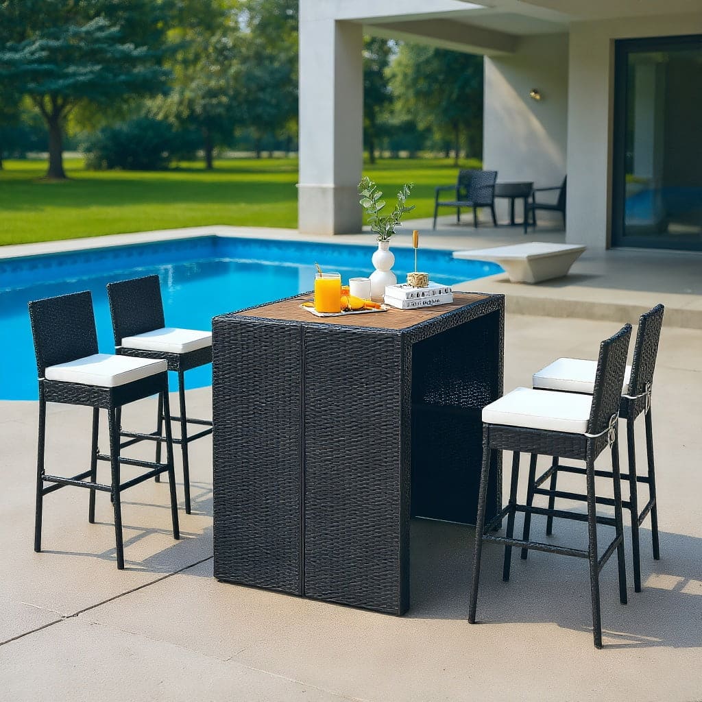 Kadyn - 5 Pieces Patio Acacia Wood Dining Set for Balcany, Poolside - White