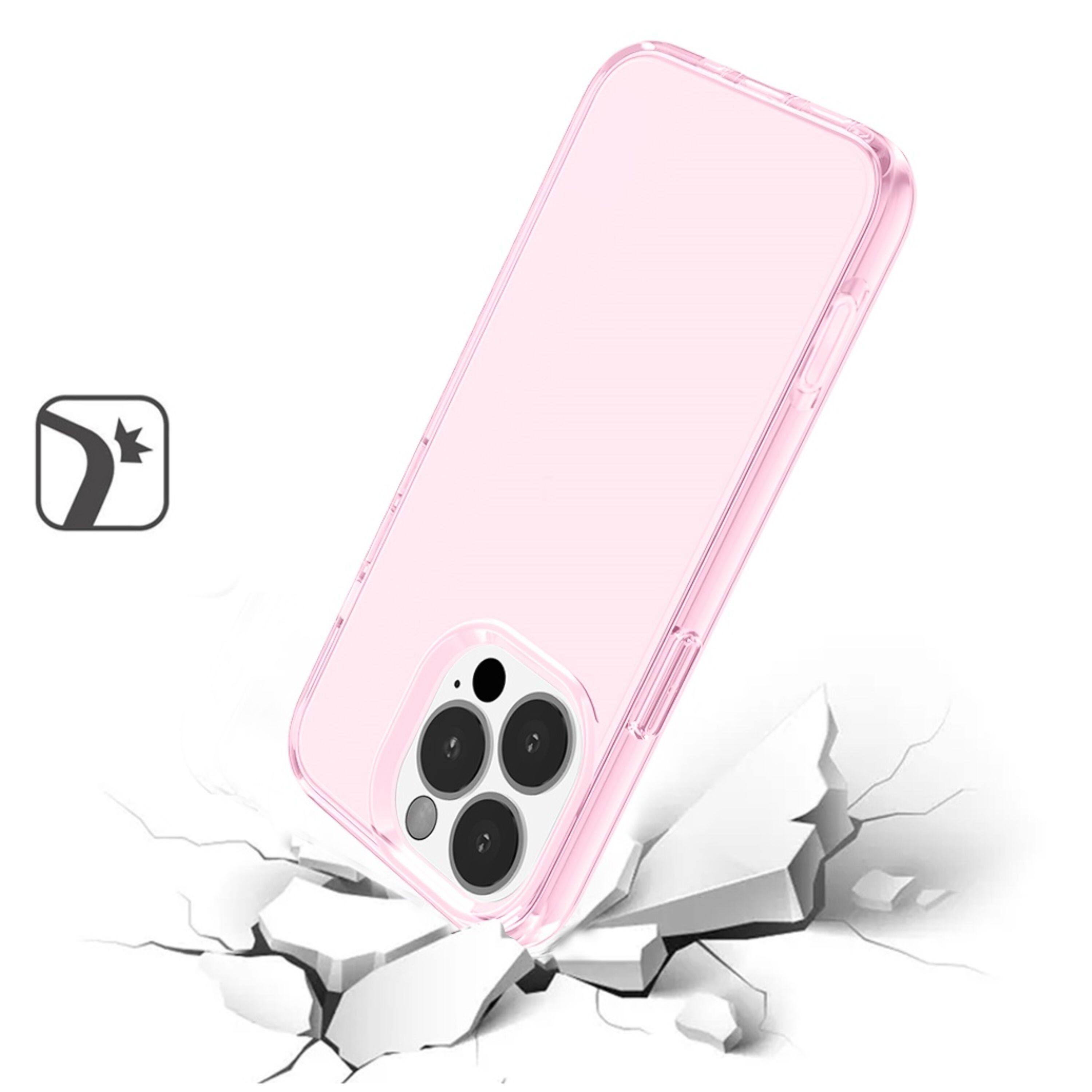 Left. Kitcheniva - Shockproof Translucent Hybrid Phone Case With Tempered Glass For iPhone 16 Pro Max Pink - Pink.