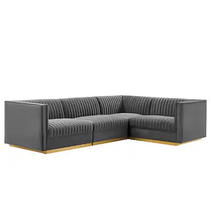 Front. Modway - Sanguine 4-Piece Channel Tufted Performance Velvet Right-Facing Modular Sectional Sofa by Modway - Gray.