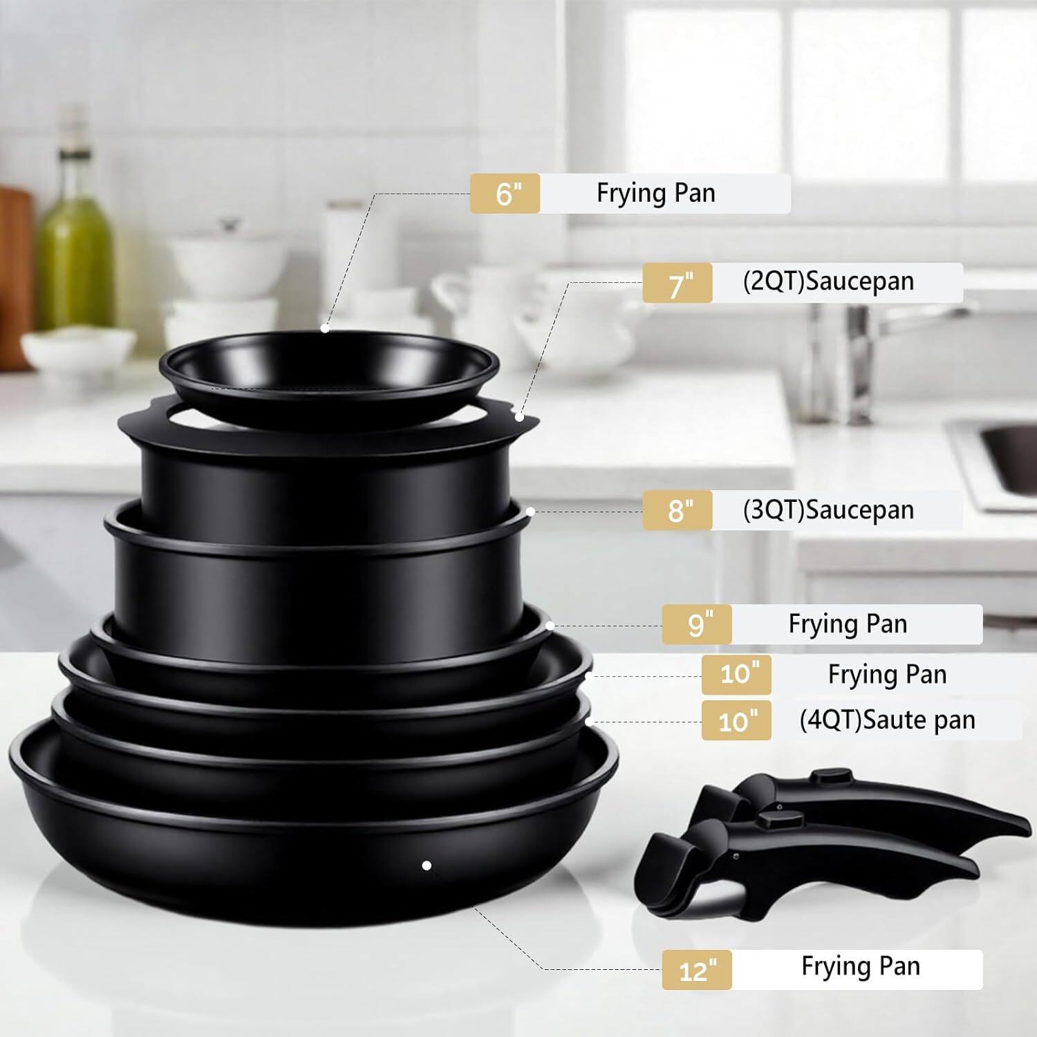6" Frying Pan  
7" (2QT) Saucepan  
8" (3QT) Saucepan  
9" Frying Pan  
10" Frying Pan  
10" (4QT) Saute pan  
12" Frying Pan