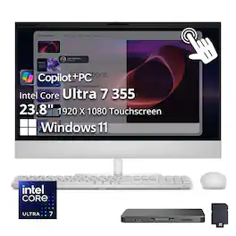 Dell - 23.8" Full HD IPS Touchscreen All-in-One - Intel Core Ultra 7 355 2026 - 64GB Memory - 2TB Storage - Copilot+ PC - Light Ash