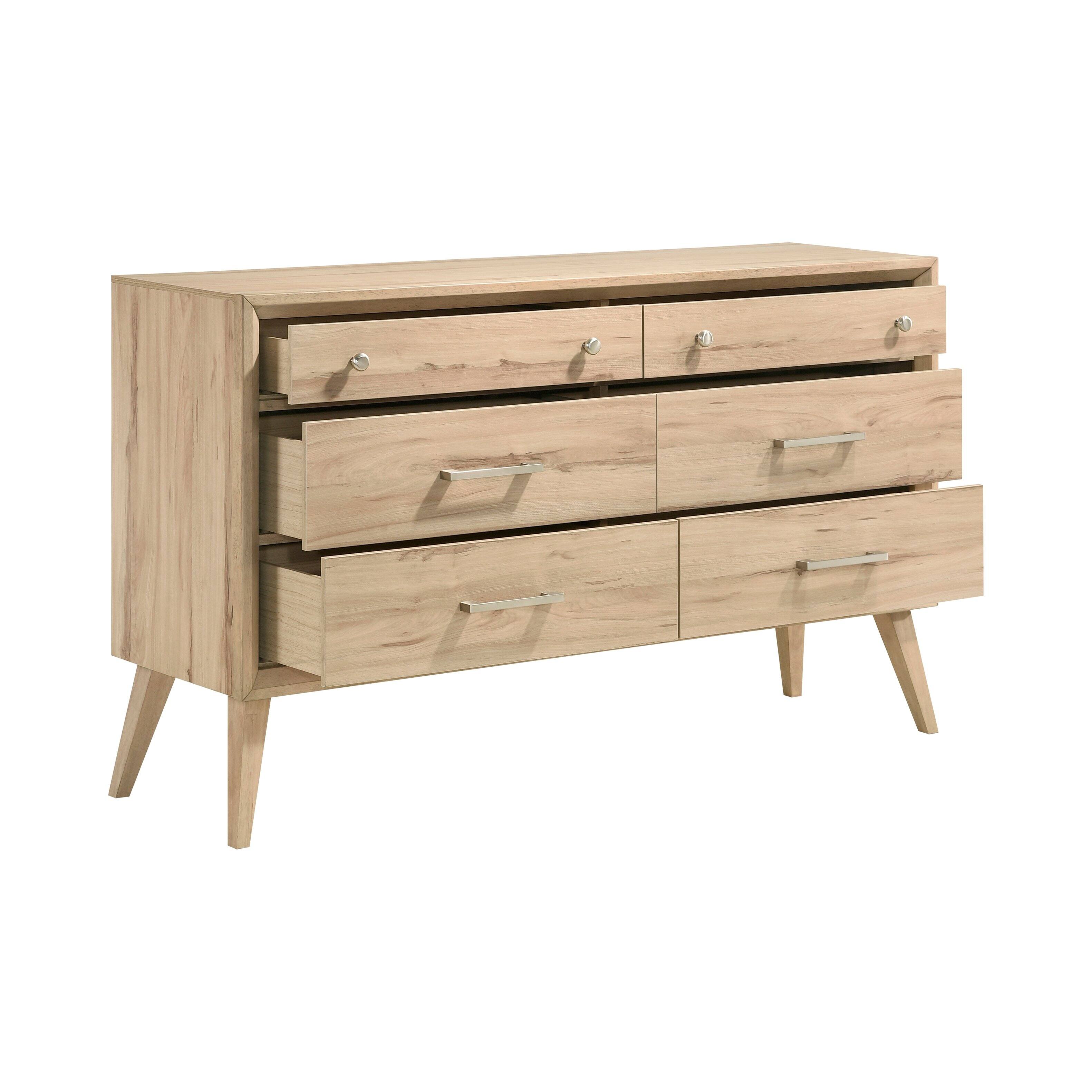 Left. TinyHomie - Classic Style Dresser of 6x Drawers Natural Oak Finish Wooden Bedroom Furniture 1pc Mid-Century Modern Design - Oak.