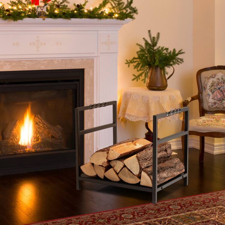 Left. Mondawe - Firewood Log Rack with Unique Handle and Raised Feet - Black.