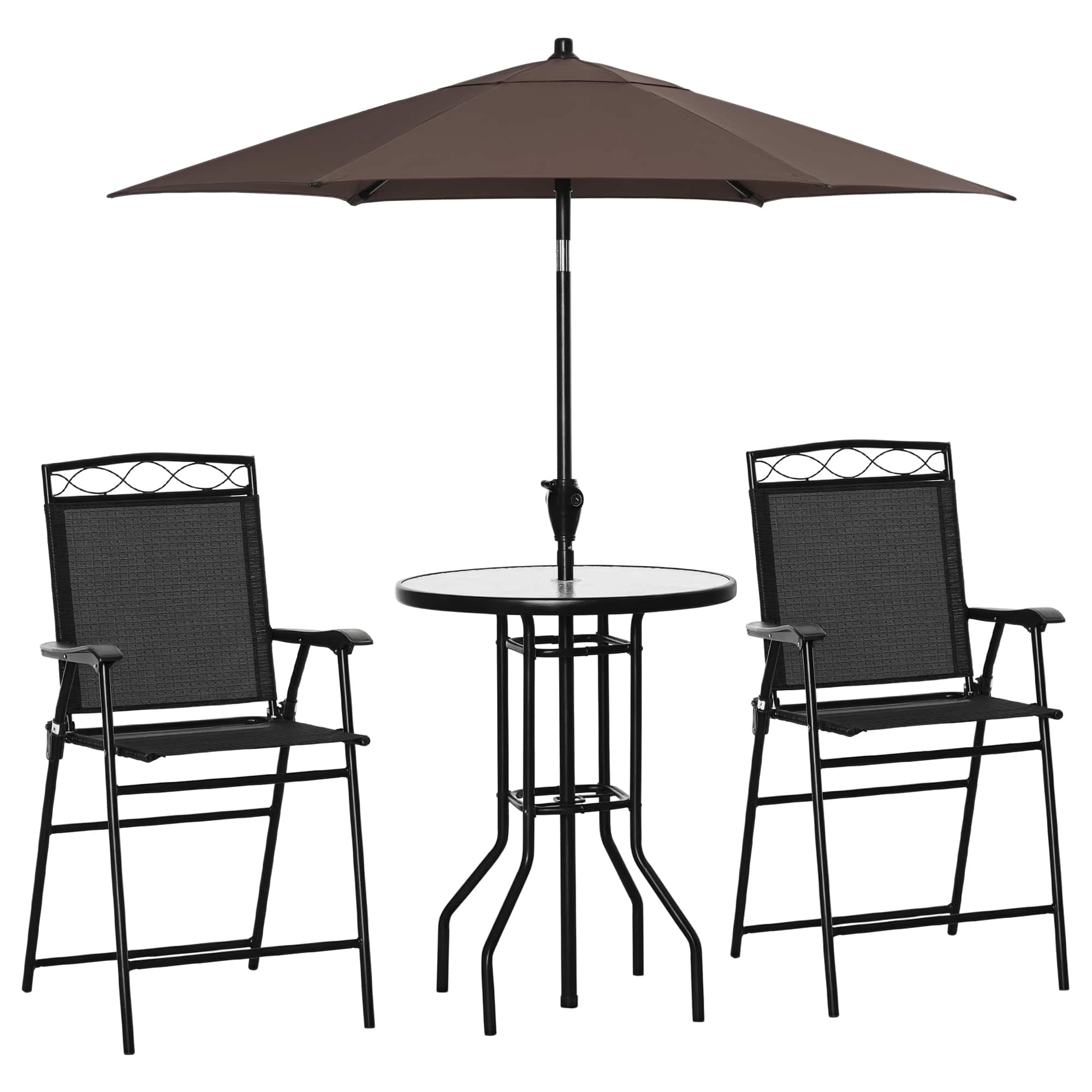 Front. Outsunny - 4 Piece Outdoor Patio Dining Furniture Set, 2 Folding Chairs, Adjustable Angle Umbrella - Black.