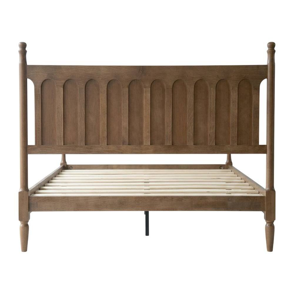 Angle. FurniFact - Solid Wood Bed with Headboard - Barnwood.