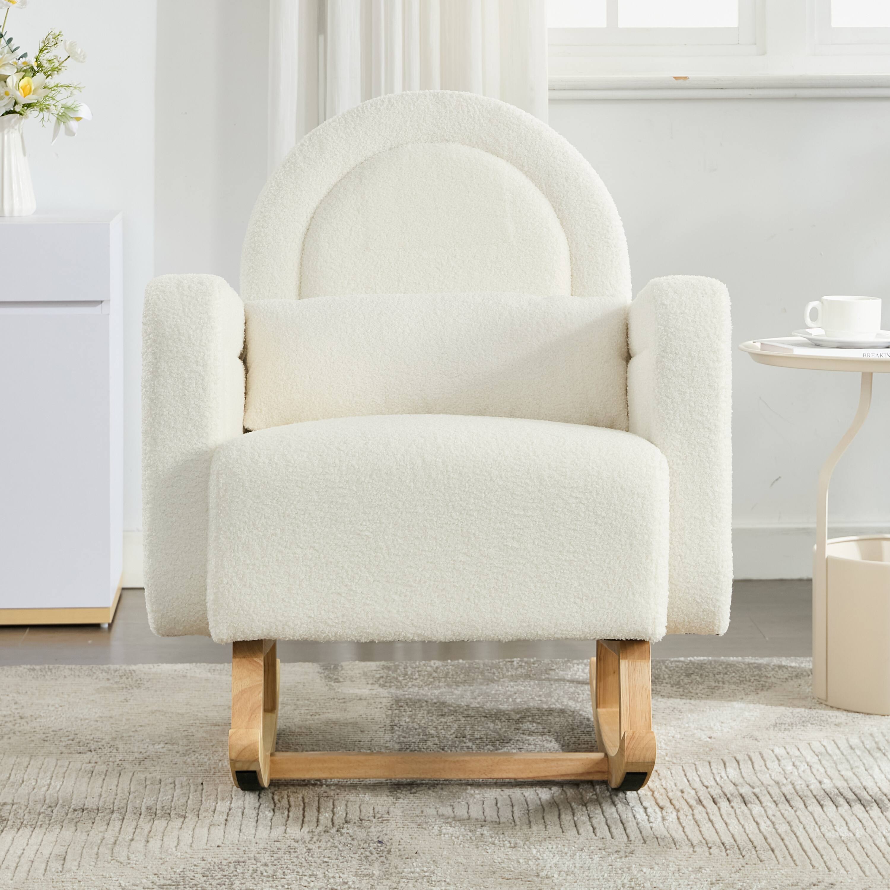 Alt View 2. GOODSILO - Accent Rocking Chair with Pillow, Ultimate Comfort for Your Home, Teddy Velvet - Cream White.
