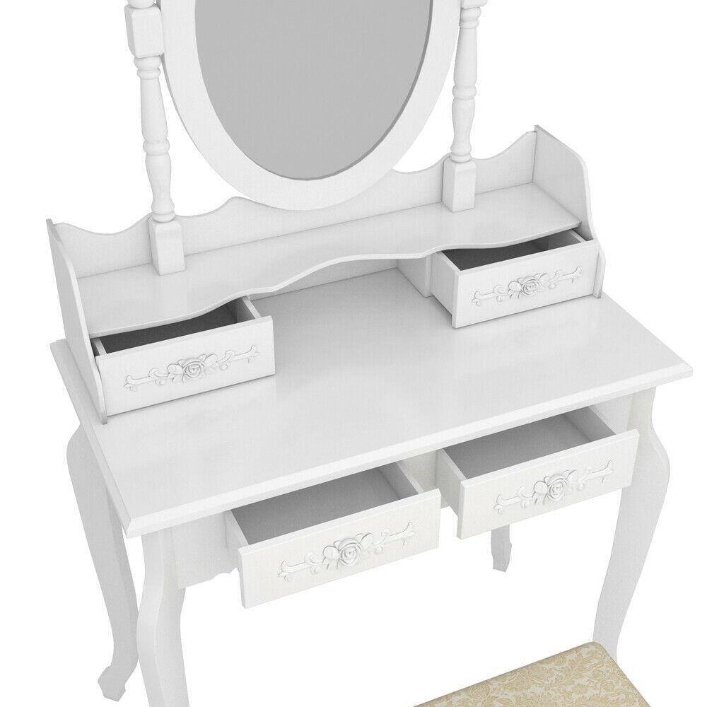 Alt View 5. Winado - Vanity Makeup Dressing Table Set with Stool 4 Drawer, Detachable 360°Spinning Ellipse Mirror Jewelry, Wood Writing Desk - White.