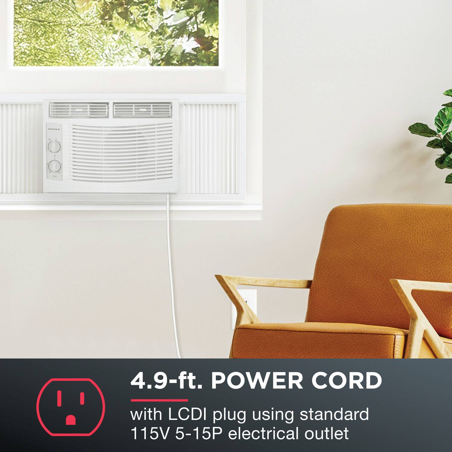 4.9-ft. POWER CORD with LCDI plug using standard 115V 5-15P electrical outlet