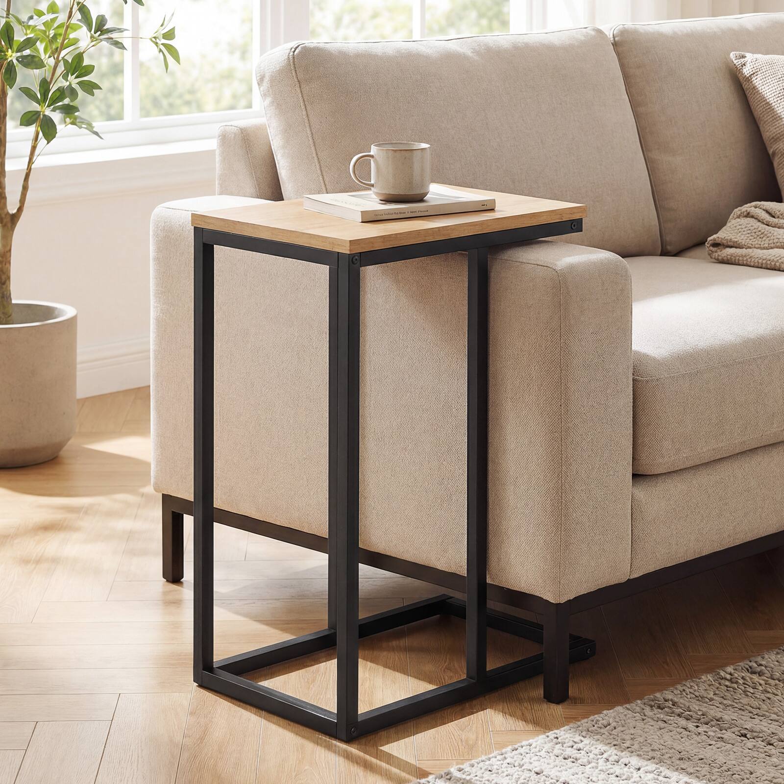 Alt View 1. Gymax - Gymax C-shaped End Table w/Adjustable Foot Pads Small Snack Table for Living Room Gray Oak - Grey.