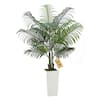 Front. VEVOR - Artificial Areca Palm Tree 5 ft, Fake Palm Tropical Plants with White Tall Planter, Faux Floor Silk Plant in Pot - Green.