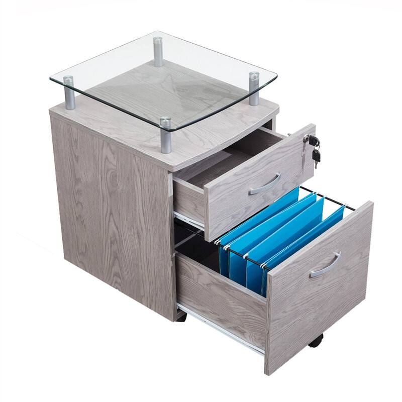 Alt View 5. HTUTWOO - Rolling File Cabinet with Glass Top - Locking Drawers, Mobile with Casters, Tempered Glass Shelf - Gray.
