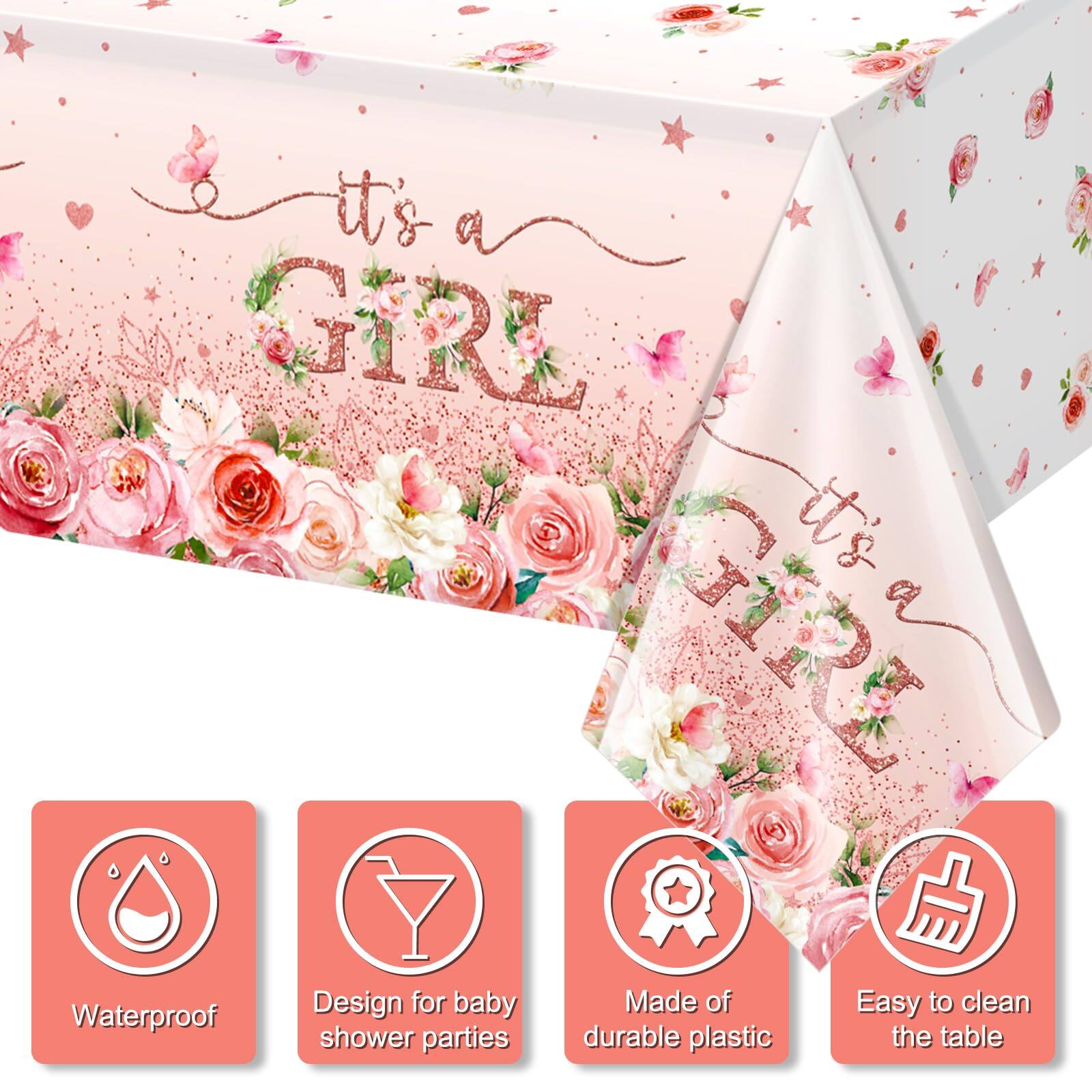- It's a GIRL
- Waterproof Design for baby shower parties
- Made of durable plastic
- Easy to clean the table