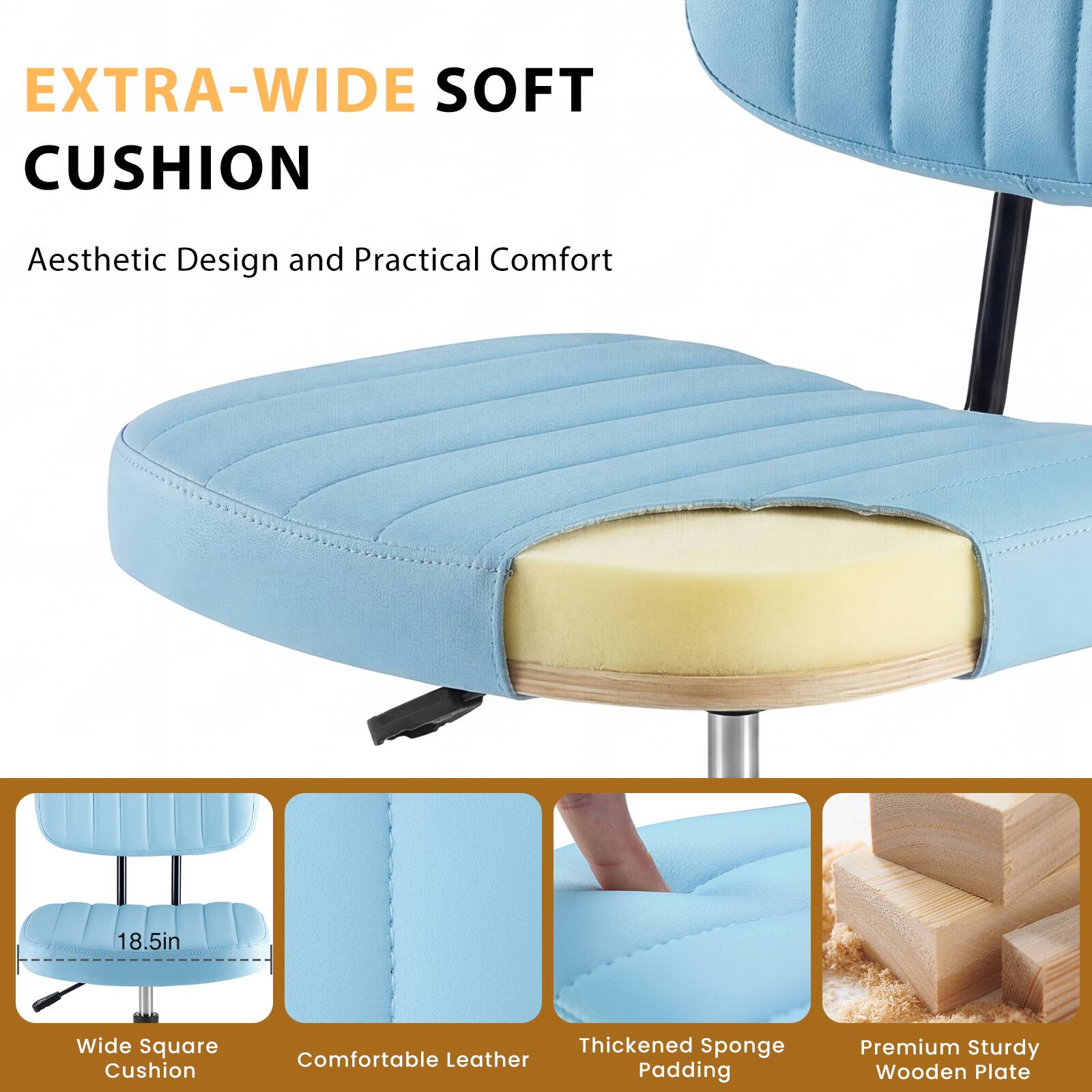 EXTRA-WIDE SOFT CUSHION

Aesthetic Design and Practical Comfort

18.5in Wide Square Cushion

Thickened Sponge Comfortable Leather Padding

Premium Sturdy Wooden Plate
