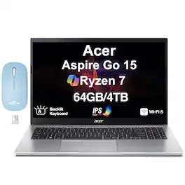 Acer - Upgraded - Aspire Go 15 Laptop 15.6 FHD Display (Ryzen 7 5825U, 64GB, 4TB SSD, Win 11 Pro) w/Dockztorm Wireless Mouse - Iron Grey