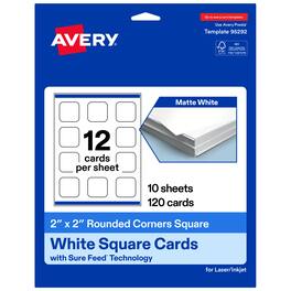 Avery - Square Cards with Rounded Corners, 2" x 2", Matte 120ct - White