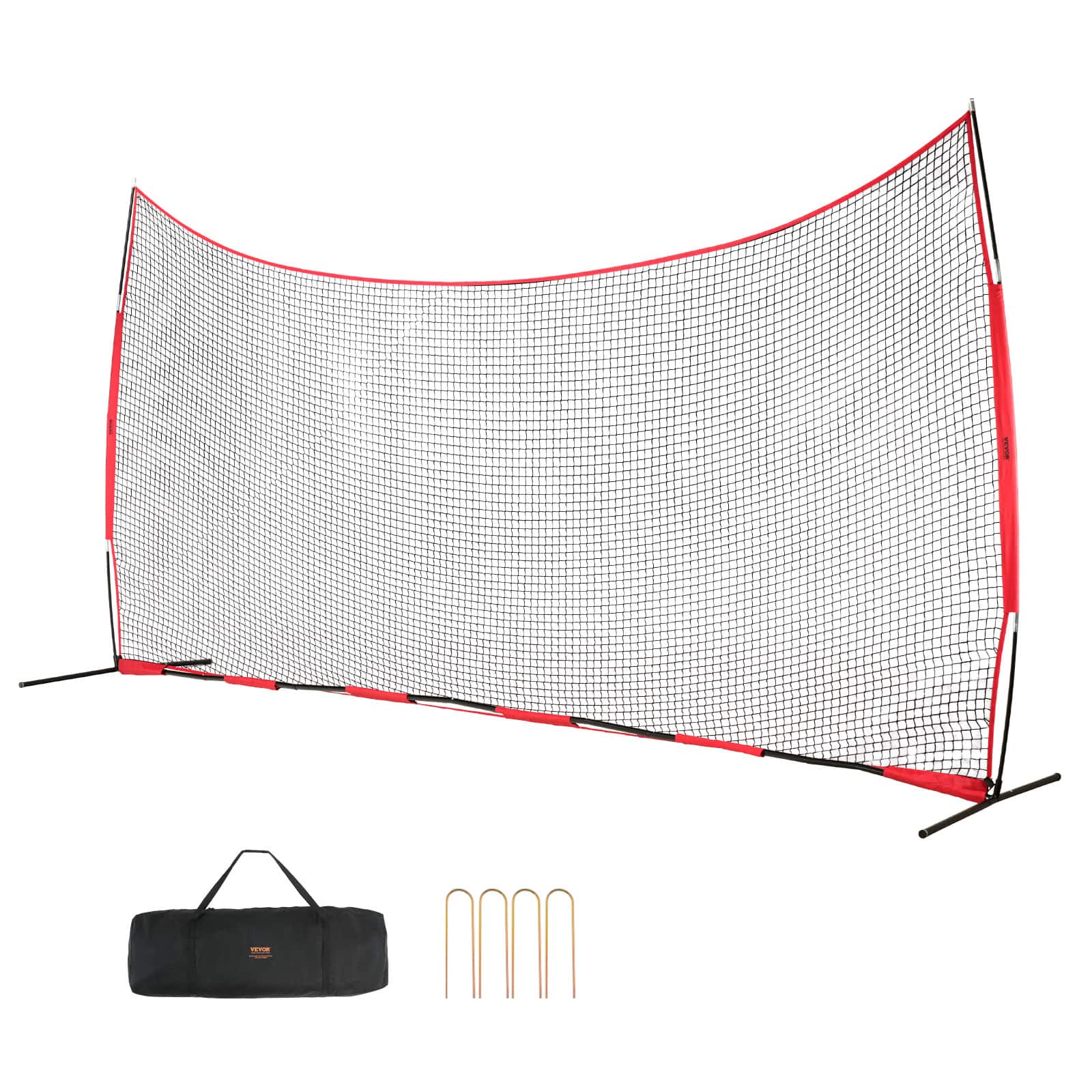 VEVOR - Barricade Backstop Net, 20x10 ft Ball Sports Barrier Netting, Portable Practice Equipment with Carry Bag - Red