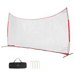 VEVOR - Barricade Backstop Net, 20x10 ft Ball Sports Barrier Netting, Portable Practice Equipment with Carry Bag - Red