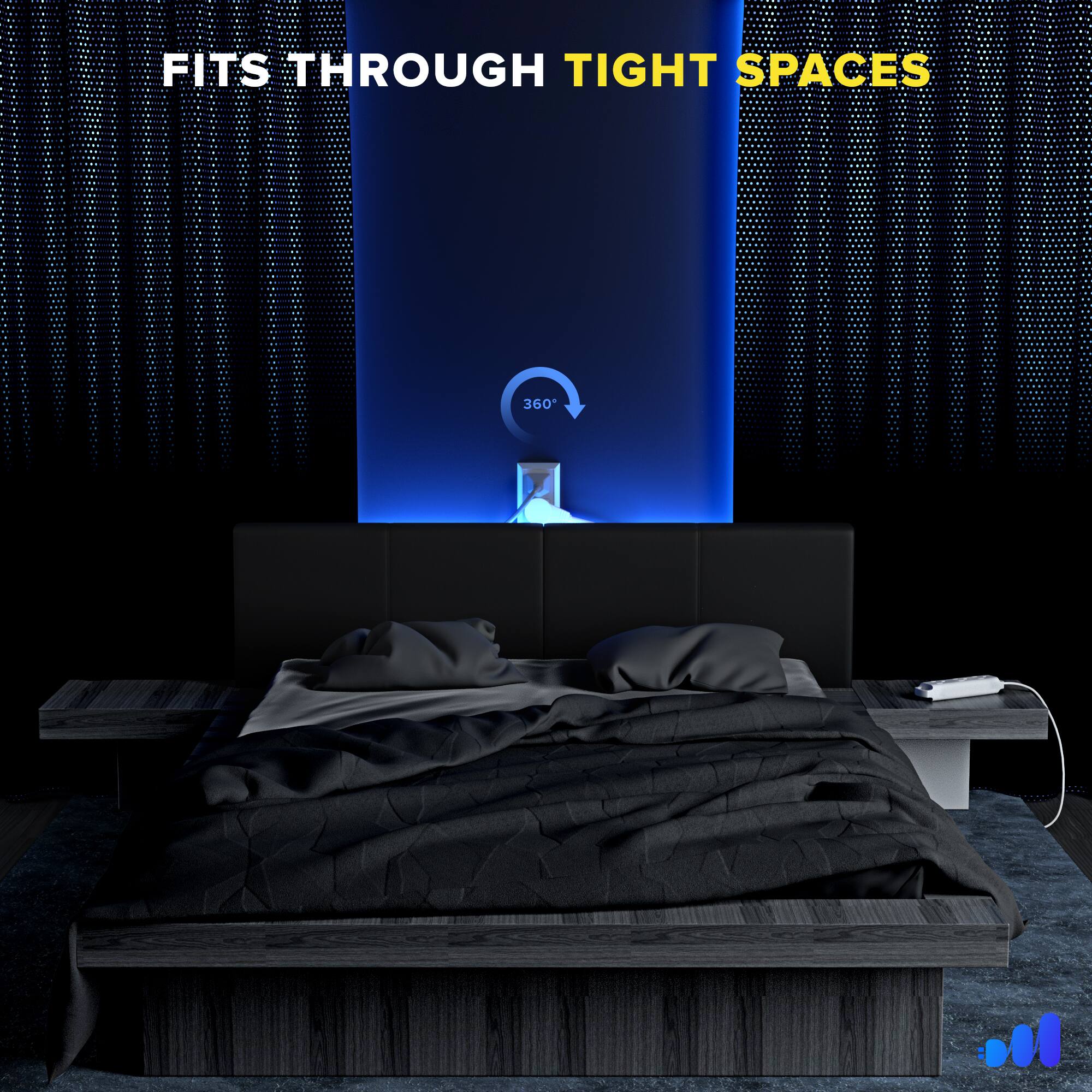 FITS THROUGH TIGHT SPACES 360*